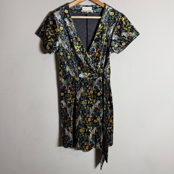 Urban Outfitters Tiger Snake Print Velvet Wrap Mini Dress Women's XS Multi NWOT - Picture 5 of 13
